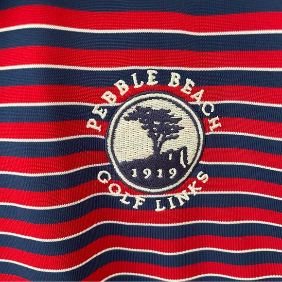🔻LAST CHANCE🔻 PEBBLE BEACH COLLECTION Pebble Beach Logo Striped Tech Polo - Picture 6 of 7